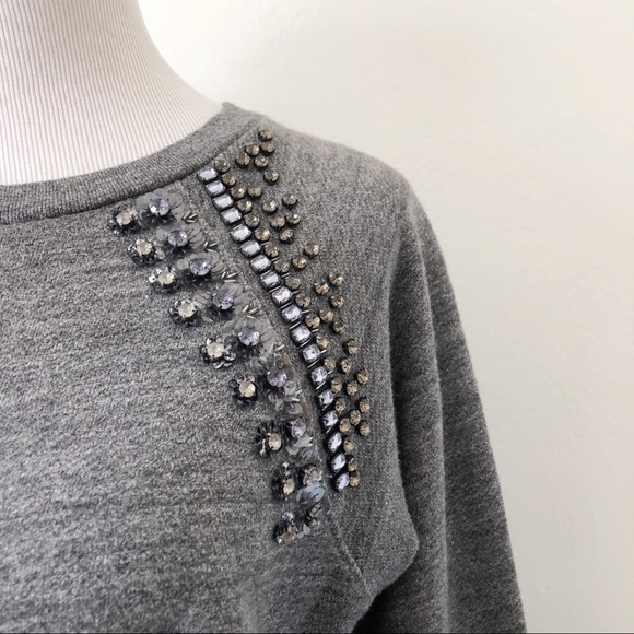 J. Crew Sweaters - J. CREW JEWELED RAGLAN GREY SWEATSHIRT MEDIUM